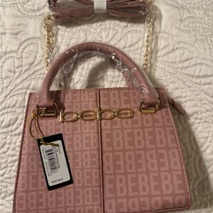 Bebe Blush/pink Satchel with Gold Accents
